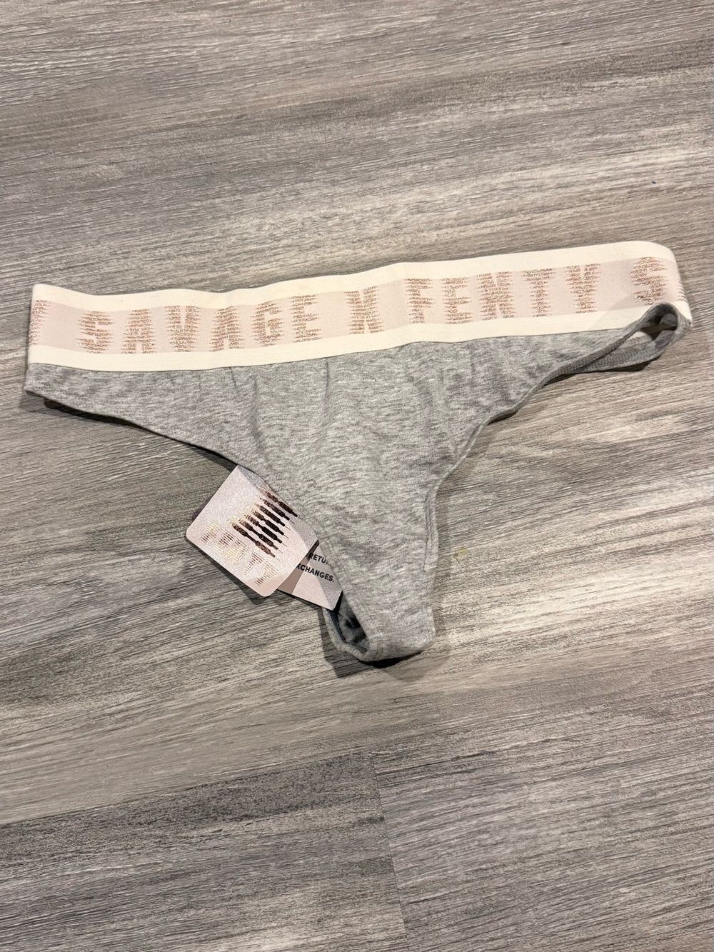 Savage X Fenty Heather Gray Thong with Blush Logo Waistband